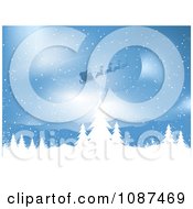 Poster, Art Print Of Santa And His Sleigh Flying Over A Blue Winter Landscape