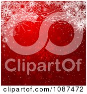 Poster, Art Print Of Red Snowflake Background With White Flakes Along The Top