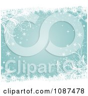 Turquoise Winter Background With Grasses And Snowflakes