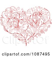 Poster, Art Print Of Sketched Red Floral Heart