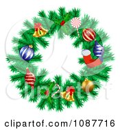 Poster, Art Print Of Christmas Wreath With Festive Ornaments