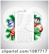 Clipart 3d Christmas Baubles And Tree Branches With Sample Text Royalty Free Vector Illustration