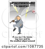 Poster, Art Print Of Worker Carrying A Flag Pole In A Lightning Storm With A Safety Warning