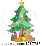 Clipart Teddy Bear And Gift Boxes Under A Christmas Tree Royalty Free Vector Illustration by Maria Bell