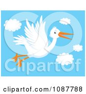 Clipart Happy White Stork In Flight In A Sky Royalty Free Vector Illustration