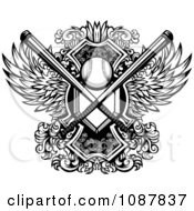 Clipart Black And White Winged Baseball Shield With Crossed Bats And Home Base Plate Royalty Free Vector Illustration by Chromaco #COLLC1087837-0173
