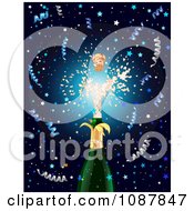 Poster, Art Print Of Cork Shooting Out Of A Champagne Bottle At New Years With Confetti On Blue