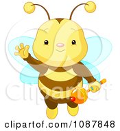 Poster, Art Print Of Cute Baby Bee Holding A Rattle And Waving