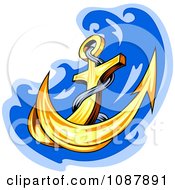 Poster, Art Print Of Sharp Gold Anchor And Blue Splash