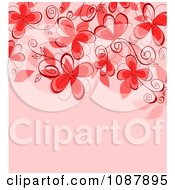 Poster, Art Print Of Red Floral Vines Over Pink With Copyspace