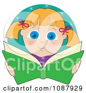 Poster, Art Print Of Blond Girl Smiling And Reading A Book