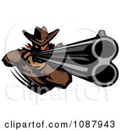 Western Cowboy Mascot Aiming A Rifle