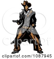 Western Gunslinger Cowboy Mascot Holding A Pistol