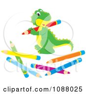 Poster, Art Print Of Cute Dinosaur With Colored Pencils