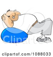 Clipart Chubby Hairy White Man Exercising On A Ball Royalty Free Vector Illustration