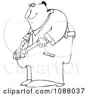 Clipart Outlined Man Smiling And Holding Out His Fat Pants Royalty Free Vector Illustration