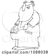 Clipart Outlined Fit Santa Holding Out His Big Pants After Losing Weight Royalty Free Vector Illustration