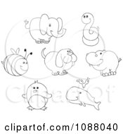 Poster, Art Print Of Outlined Bee Elephant Snake Dog Hippo Penguin And Whale