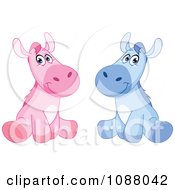 Poster, Art Print Of Cute Sitting Blue And Pink Boy And Girl Horses