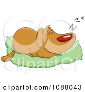 Clipart Happy Dog Sleeping On His Bed Pillow Royalty Free Vector Illustration