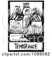 Woodcut Styled Temperance Angel Tarot Card In Black And White