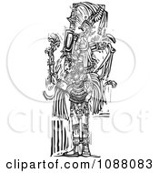 Clipart Mayan King Standing Black And White Woodcut Royalty Free Vector Illustration by xunantunich