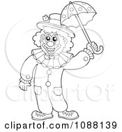 Clipart Outlined Circus Clown Holding A Parasol Royalty Free Vector Illustration