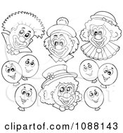 Clipart Outlined Circus Clowns And Balloons Royalty Free Vector Illustration