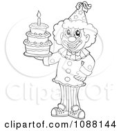 Poster, Art Print Of Outlined Circus Clown Holding A Birthday Cake