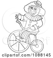 Clipart Outlined Circus Clown Riding A Bicycle Royalty Free Vector Illustration