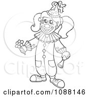Clipart Outlined Circus Girl Holding A Flower And Horn Royalty Free Vector Illustration
