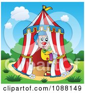 Poster, Art Print Of Circus Clown Looking Out Of A Big Top Tent