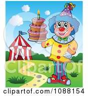 Poster, Art Print Of Circus Clown Holding A Cake