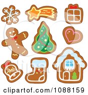 Poster, Art Print Of Christmas Snowflake Star Gift Heart Tree Bell Stocking House And Man Gingerbread Cookies
