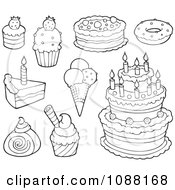 Poster, Art Print Of Outlined Cakes Ice Cream And Desserts
