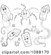 Clipart Outlined Happy Holiday Fireworks 2 Royalty Free Vector Illustration
