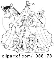 Outlined Big Top Circus Tent And Animals