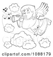 Poster, Art Print Of Outlined Angel Girl Playing A Trumpet In Heaven