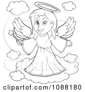 Poster, Art Print Of Outlined Angel Girl With A Wand