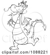 Clipart Outlined Happy Dragon Dancing Royalty Free Vector Illustration