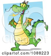 Poster, Art Print Of Happy Green Fire Breathing Dragon Dancing
