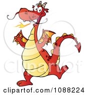 Clipart Happy Red Dragon Dancing Royalty Free Vector Illustration