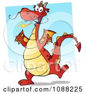 Clipart Happy Red Fire Breathing Dragon Dancing Royalty Free Vector Illustration