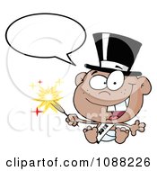 Clipart Talking Black New Year 2012 Baby Wearing A Top Hat And Holding A Sparkler Royalty Free Vector Illustration