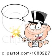 Poster, Art Print Of Talking White New Year 2012 Baby Wearing A Top Hat And Holding A Sparkler