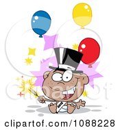 Poster, Art Print Of Black New Year 2012 Baby With A Top Hat Sparkler And Party Balloons