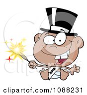 Clipart Black New Year 2012 Baby Wearing A Top Hat And Holding A Sparkler Royalty Free Vector Illustration