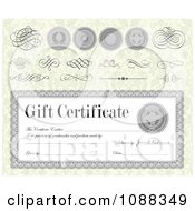 Clipart Gift Certificate On Green Damask With Design Elements Royalty Free Vector Illustration