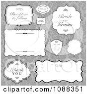 Vintage Wedding Label Frames Over Gray Damask