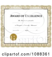 Poster, Art Print Of Award Of Excellence Certificate With A Golden Frame
